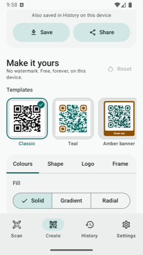 Template row with Classic, Teal and Amber banner