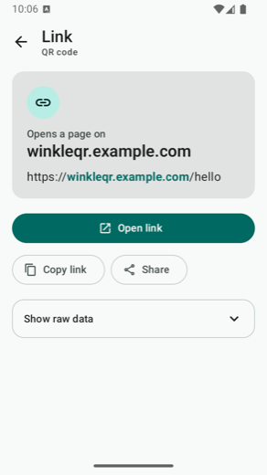Result screen for a link with the domain highlighted